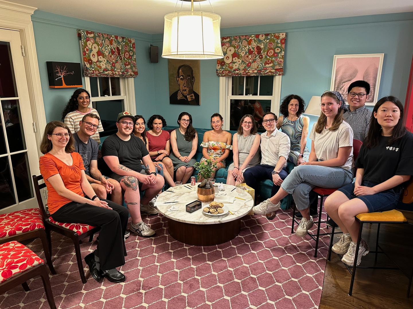 Bassler lab members gathered in a living room